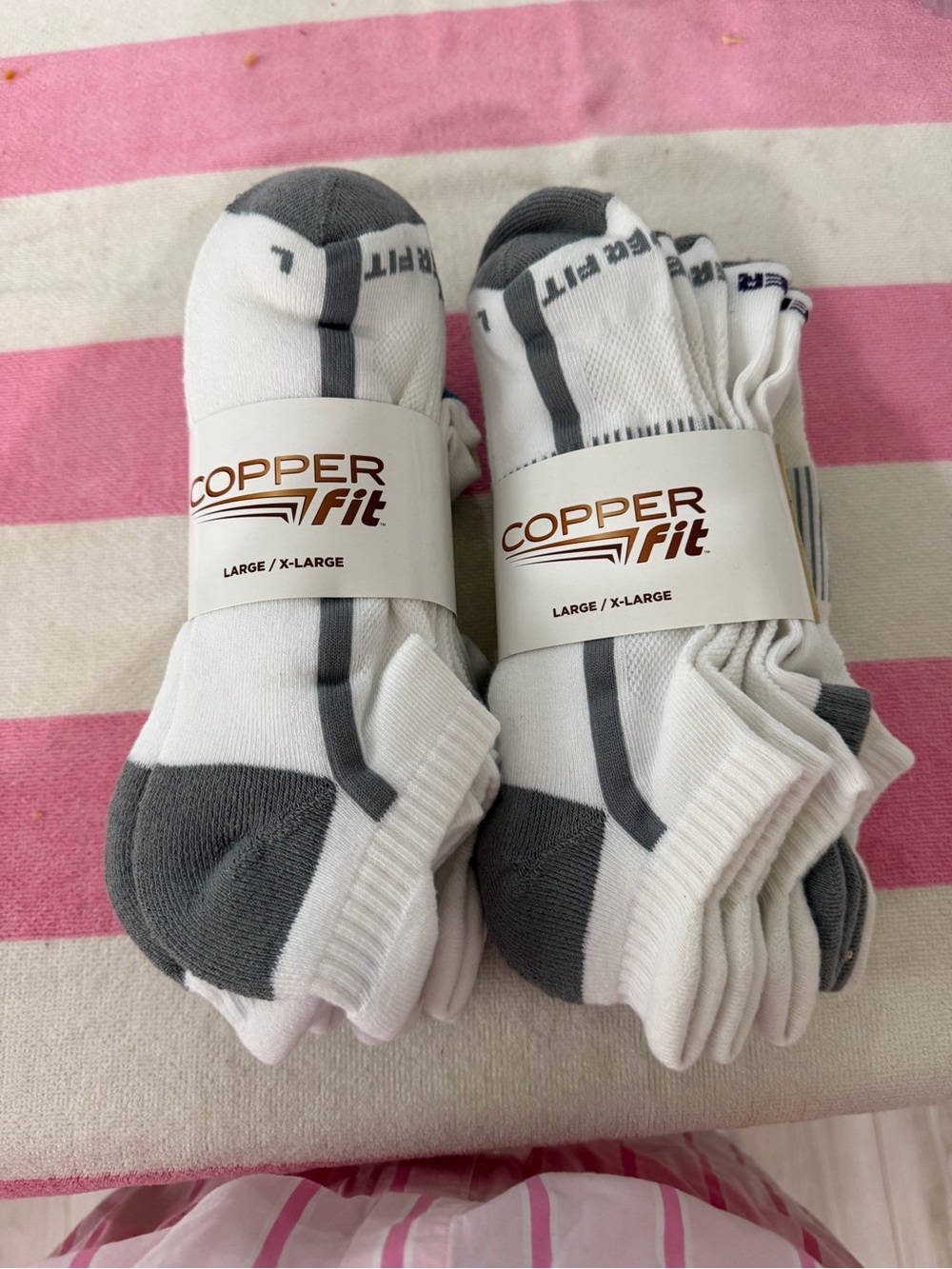 Copper Fit Men’s White & Gray Athletic Crew Socks - Large/X-Large (2-Pack)